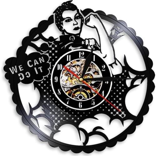 WE CAN DO IT Winner Wall Watches Vintage Vinyl Record Encouraging Victor Trophy Wall Clock Design 3D Non-Ticking Wall Watch