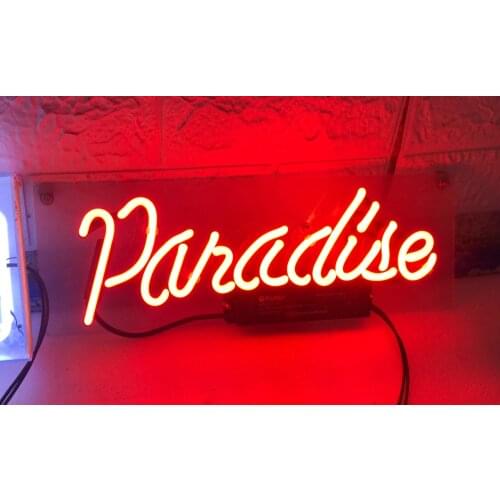 14“ Paradise Red Acrylic Custom Neon Light Lamp Sign Beer Bar Handmade Real Glass Decorate Home Wall Room Windows Tube Artwork