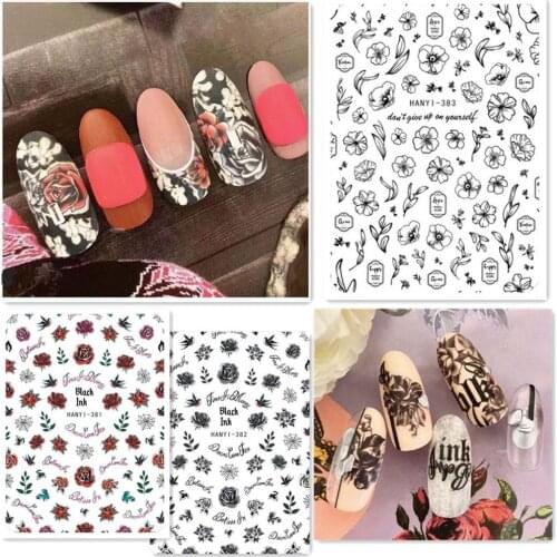 Newest HANYI 381 382 383 flower design nail art sticker decal stamping back gule DIY nail decoration accessory