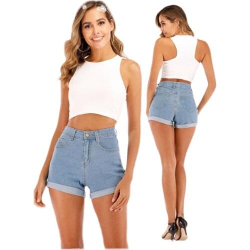Hirigin Europe and the United States 2021 new high waist elastic crimped denim shorts womens straight hot pants denim shorts
