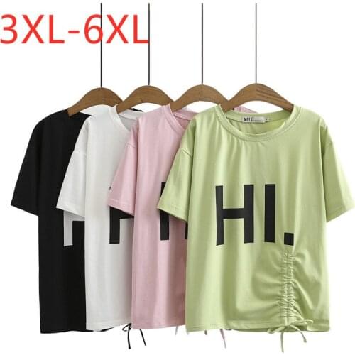 New 2021 Ladies Summer Plus Size Tops For Women Large Short Sleeve Loose Cotton Green Pink Print Fold T-Shirt 3XL 4XL 5XL 6XL