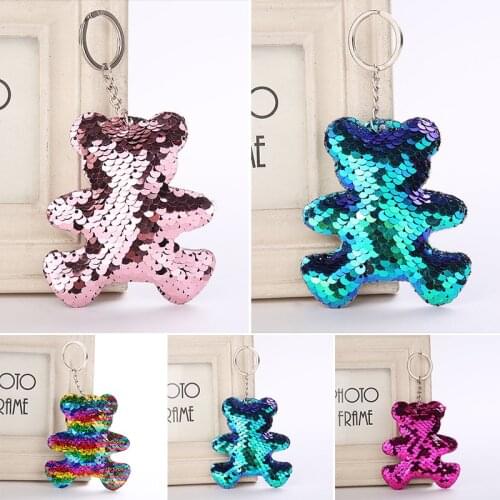 New 44 Colors Sequins Keychain Cat Pig Christmas Tree Bling Key Chain Keyring Car Bags Pendants Jewelry Accessories Gifts