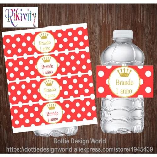 Personalized Gold Crown Red Water Bottle Wine Champagne Labels Candy Bar Wrapper Stickers Baby Shower Birthday Party Decoration