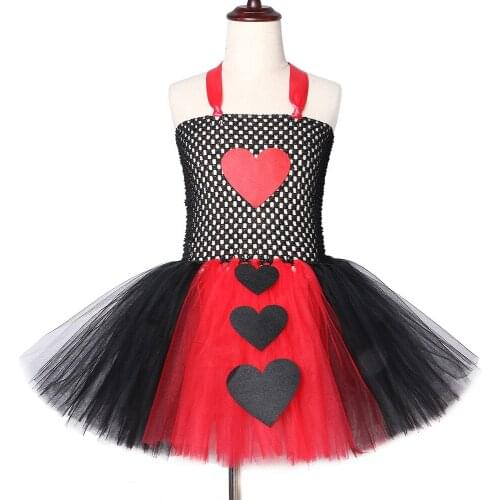 Queen Of Hearts Girls Tutu Dress Black Red Girls Tulle Dress Girls Halloween Christmas costume Party Cosplay Costume For Kids