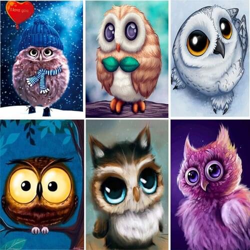 Full diamond painting 5D diy cartoon owl square round cross stitch kit inlaid art diamond painting home decoration