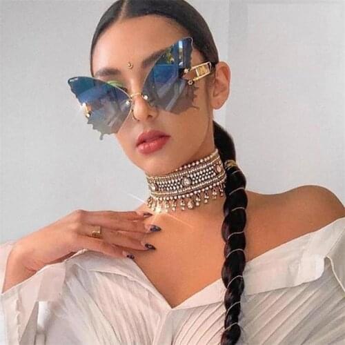Rimless Butterfly Sunglasses Women 2020 Oversized Shades Luxury Brand Designer Sun Glasses Female Gradient Eyewear Letter Leg UV