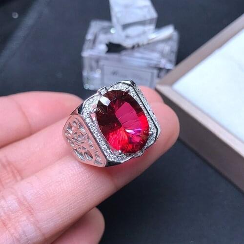 Super Luxurious Silver Topaz Ring 10 Mm * 14 Mm Natural Red Blue Topaz Ring for Evening Party Solid 925 Silver Topaz Jewelry