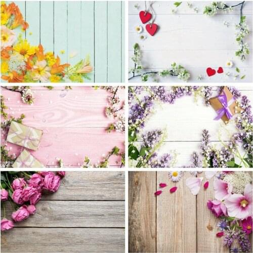Spring Flower Wood Board Easter Valentines Day Backdrop Baby Shower Custom Vinyl Photography Background For Photo Studio Shoot