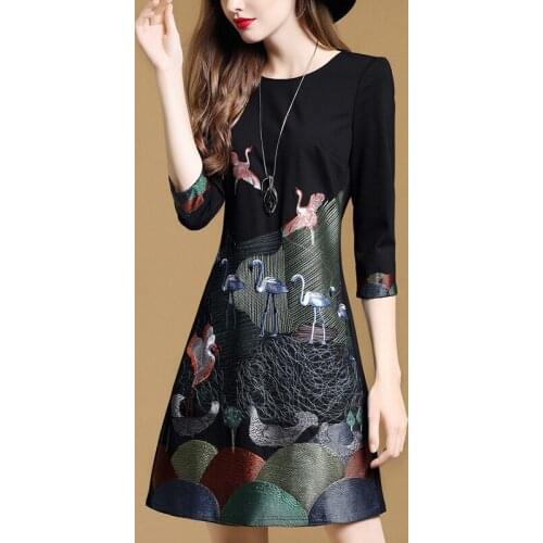 KMETRAM Vintage Elegant Dress Women Clothes 2020 Spring Autumn Mini Embroidery Black Women Dress Plus Size 5xl Vestidos MDNE098