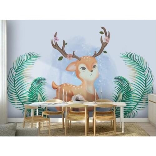 WDBH Custom photo mural 3d wallpaper Modern cartoon cute elk leaf childrens home decor 3d wall mural wallpaper for living room