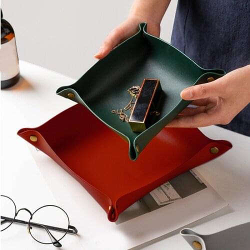 PU Leather Storage Box, Portable Folding Box For Office And Home, Jewelry Tray Keys Lipstick Small Items Organiser Desktop Decor