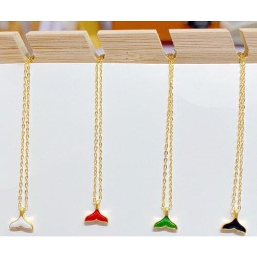 YUNLI Pure 999 Real 24K Gold Pendant Necklace Simple Fish Tail Design With 18K Chain for Women Fine Jewelry Gift