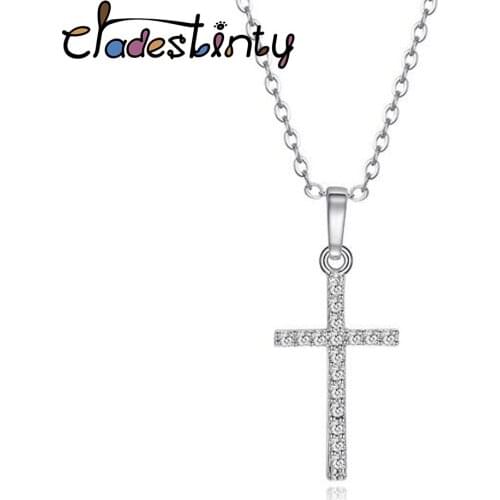 Chadestinty Copper Chain Necklace Gold Silver Color Zirconia Crystal Cross Pendants Necklaces For Women Christ Jesus Jewelry