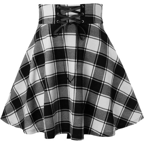Womens Skirt Plaid Prited Lace Up Summer Skirts Ladies Sexy High Waist Mini Skirt Shorts Casual Hollow Out Harajuku Skirts 2021