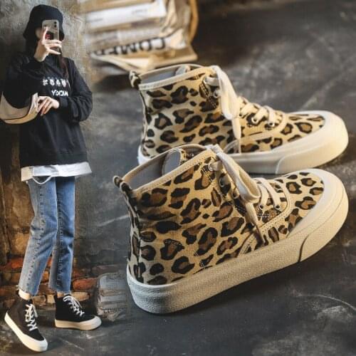 New Leopard Print Canvas Women Shoes Casual Skate Sneakers Winter Shallow Platform Vulcanized Shoes Female Zapatillas De Deporte