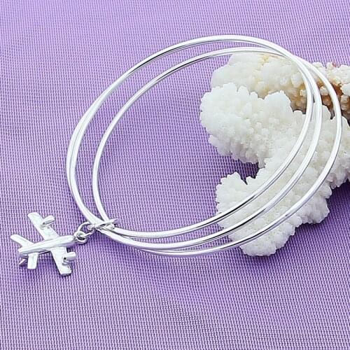 DOTEFFIL 925 Sterling Silver Three Circle Aircraft Bangle Bracelet For Woman Wedding Engagement Fashion Charm Party Jewelryry