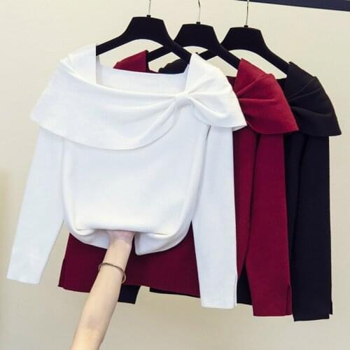 4XL plus size women sexy party thick warm sweater pullover autumn winter 2021 long sleeve neck collar bow kintting jumper pull