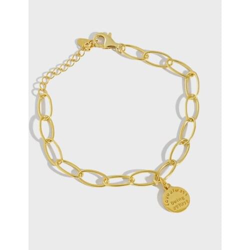 1PC Authentic 925 Sterling Silver Rolo Chain with Disc Coin Round Personality letters engraved chain Bracelet TLS141