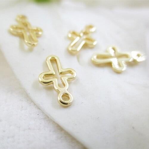 10pcs 6*10mm Vacuum plating gold mini Hollow cross drop pendant little charms for making jewelry accessories