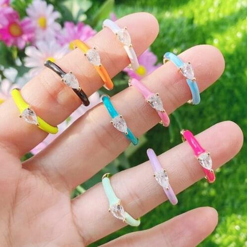 10Pcs Gold Plated Enamel Colorful rings Fashion Crystal Cz party ring Mix color Fashion jewelry For Gift