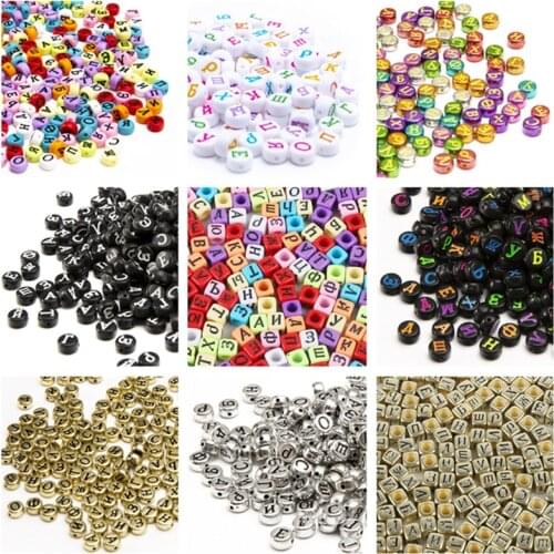 100/200pcs Mixed Round Square Russian Letter Acrylic Beads Alphabet Cube Loose Spacer Beads For DIY Jewelry Making Accessories