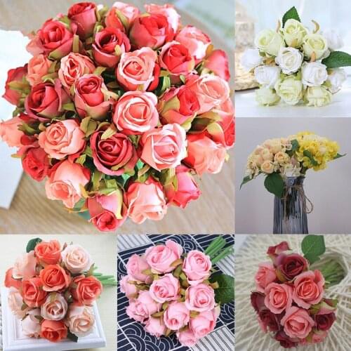 12pcs Rose Pink Silk Peony Artificial Flowers Bouquet Big Head Cheap Fake Flowers For Home Wedding Christmas Indoor Decoration