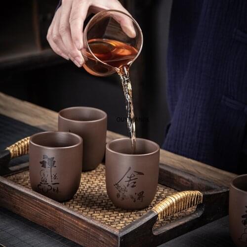 160ml Traditional Chinese Style Hand Painted Ceramic Purple Clay Teacup Coffee Cup Mug China Pottery Tea Set Tea Set
