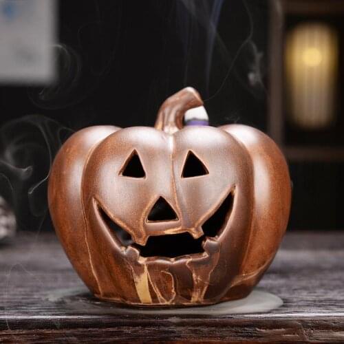 20 Pcs Cones Censer Brown Pumpkin Backflow Incense Burner Ceramic Smoke Waterfall Incense Sticks Holder Halloween Decoration