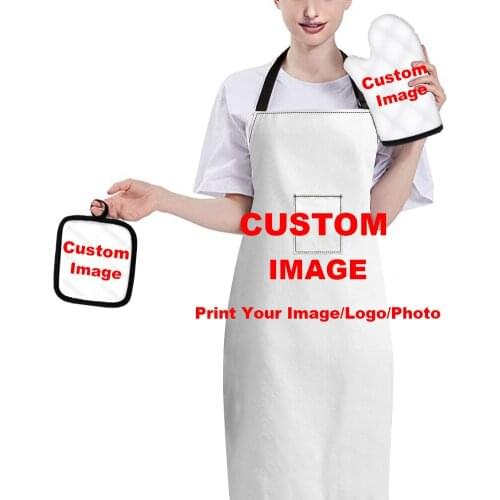 3pcs Baking Accessories Custom Logo/Picture Heat Insulation Gloves Non-slip Hot Resistant Mat with Apron Kitchen Microwave Mitts