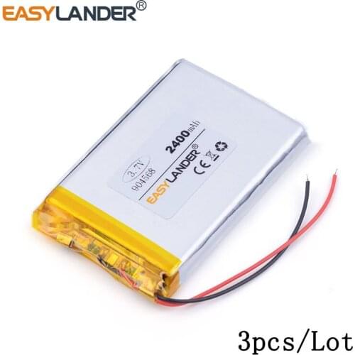 3pcs /Lot 2400mAH 904568 3.7v lithium Li ion polymer rechargeable battery for model aircraft,GPS,mp3,mp4,cell phone,speaker