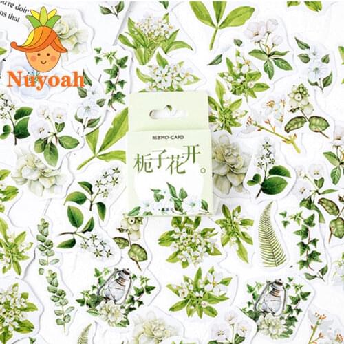 46Pcs Gardenia Flower Paper Plant Sticker Journaling Deco Diary Scrapbook Planner Washi Stickers Kawaii Stationery Stick Lable