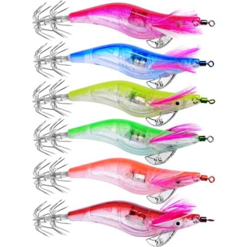 6Pcs Fishing Lures, Artificial Electronic Shrimp Fishing Lure Luminous Hard Bait Suit for River Lake Fishing 10cm