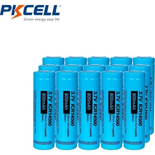 15PCS PKCELL 14500 3.7v AA li-ion recharegable battery ICR14500 lithium batteries for power tools toys amps headlights