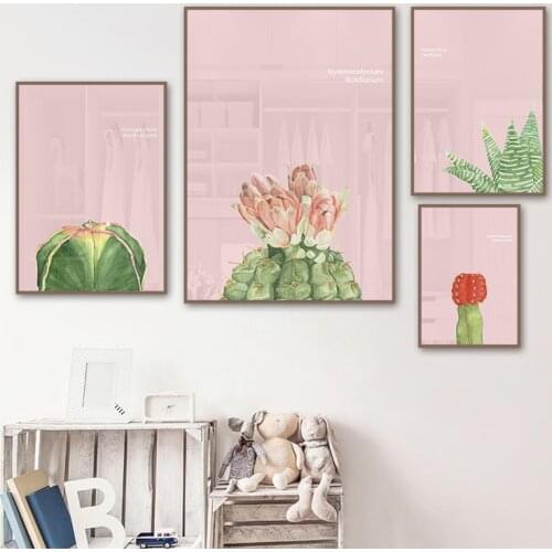 Watercolor Cactus Succulent Poster Kinderkamer Wall Art Prints Pink Canvas Painting Wall Picture for Girls Bedroom Decor