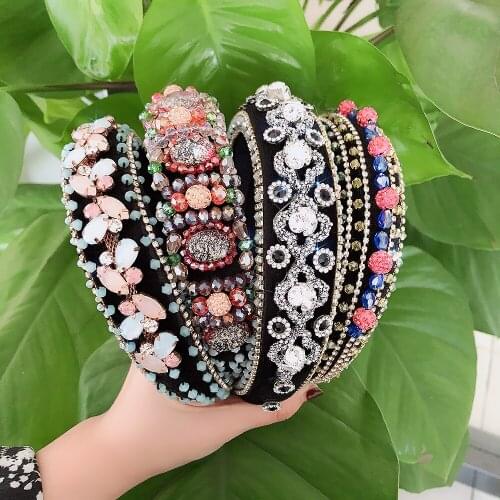 Sparkly Padded Rhinestones Headbands Colorful Crystal Hairbands Women Luxury Wide Headwear 2020 New Fashion Hair Accessories