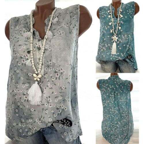 Summer Boho Blouse Vintage Bohemian Sleeveless Shirts Blouses Women Clothes Dropshipping