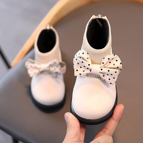 Autumn Winter Fashion Princess Dots Bow Black Ankle Boots Baby Girls Children Toddler Shoes Mary Jane Shoes Kids Moccasins