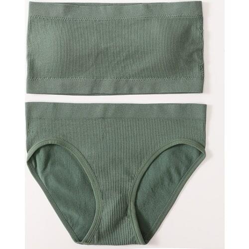 Strapless Bra Women Seamless Bra Set Bandeau Mid Waist Panties Brief Set Push Up Lingerie Female Invisible Bra Underwear Set