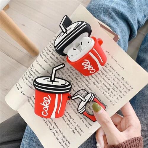 Cute 3D Coke Shape Earphone Case with Finger Ring Strap for Airpods 1/2 Funny Soft Drinks Design Protective Cover for Airpod
