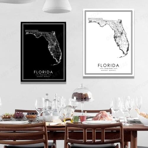 FLORIDA City View Black and White Photography Art Prints Travel Poster Living Room Wall Decor Canvas Painting
