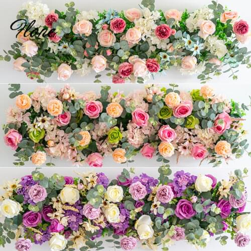 Flone 100cm High Quality Roses Artificial Silk Flowers Row For Wedding home party backdrop Arch Wall Decoration Flower swag