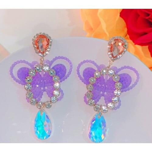 MWSONYA Korean Purple Butterfly Drop Women Earrings 2021 Trend Fashion Crystal Drop Pendant Summer Holiday Brincos Jewelry Gift