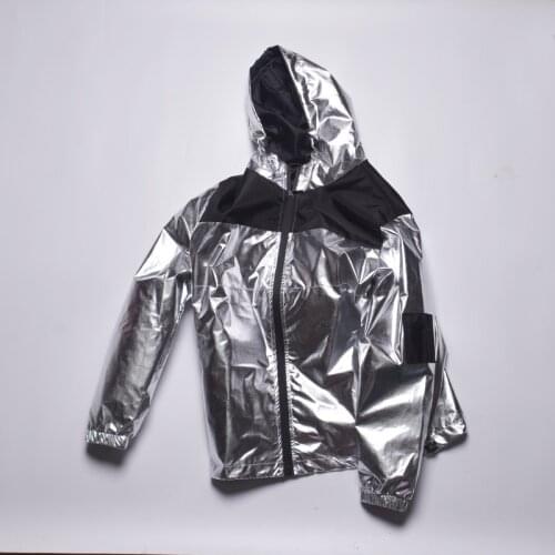 Silver Shiny Jacket for Men Hooded Nightclub Mens Street Wear Clothes Street Dance Outfits Night Club Rave Costume