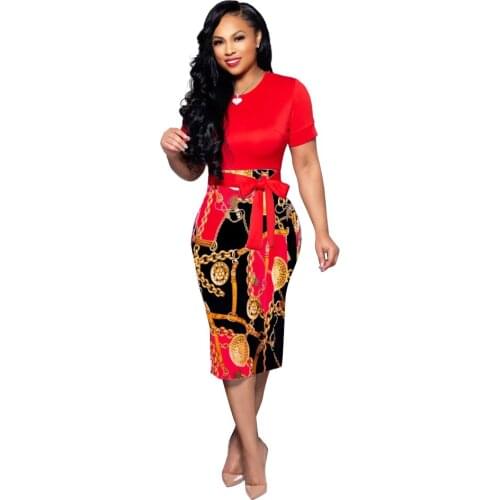 Fashion printed back zipper short-sleeved tight-fitting dress Women bodycon hip dress