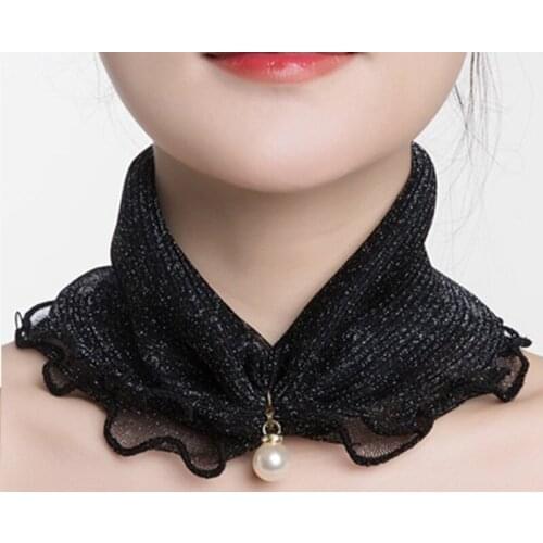 Fashion Pearl Lace Variety Scarf for Women Lady Solid Silk Chiffon Scarf Lace Gifts Hair Variety Neck Bandana Scarves