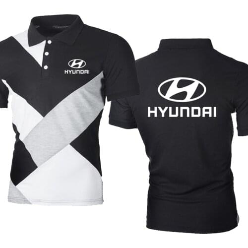 Summer Mens POLO shirt Hyundai Car Logo Printing Fashion Casual Splicing Cotton short sleeve High Quality Mens short sleeve