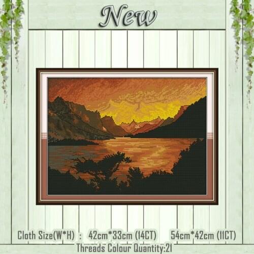 Evening mountain scenery decor painting counted printed on the canvas DMC 11CT 14CT kits Cross Stitch embroidery needlework Sets