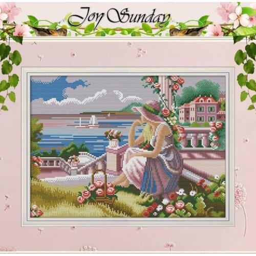 A girl looking at the sea patterns counted 11CT 14CT Cross Stitch Sets DIY Cross-stitch Kits Embroidery Needlework Home Decor
