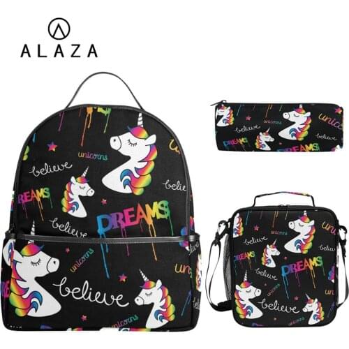ALAZA Girls Boys School Bags Set black Kids Unicorn School Backpack for Kid Bookbag Student Schoolbag Kids Pencil bags Mochila