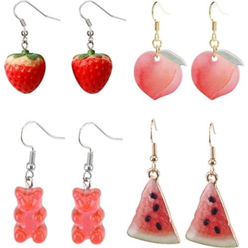 Novelty Earrings Korean Earrings Odd Jewelry Strawberry Bear Watermelon Peach Alloy Jewelry Accessories Earrings Pendants